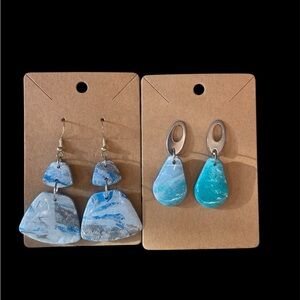 Blue Nature-Inspired Earrings with Triangular and Teardrop Pendants